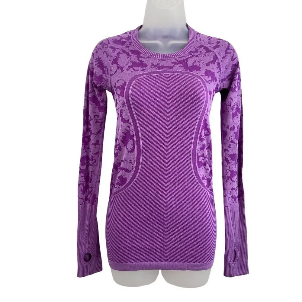 Lululemon Swiftly Tech Long Sleeve Top Women's Size 4 Purple Camo Running Yoga